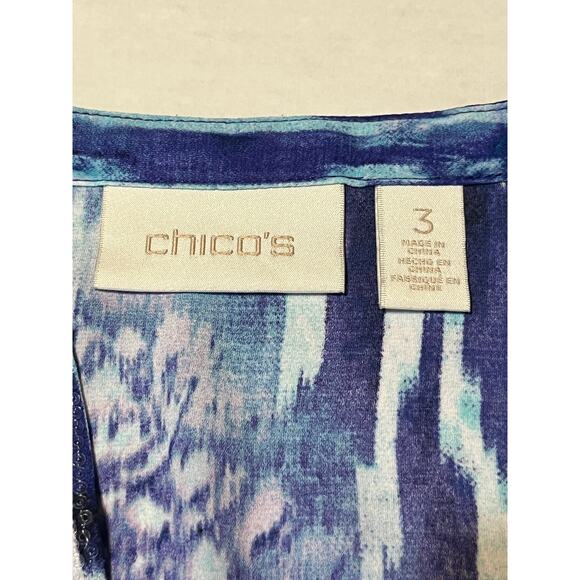 Chico's Women's Asymmetrical Overlay Tunic Top Floral Blue Sequins Size 3/XL/16 - Picture 7 of 16